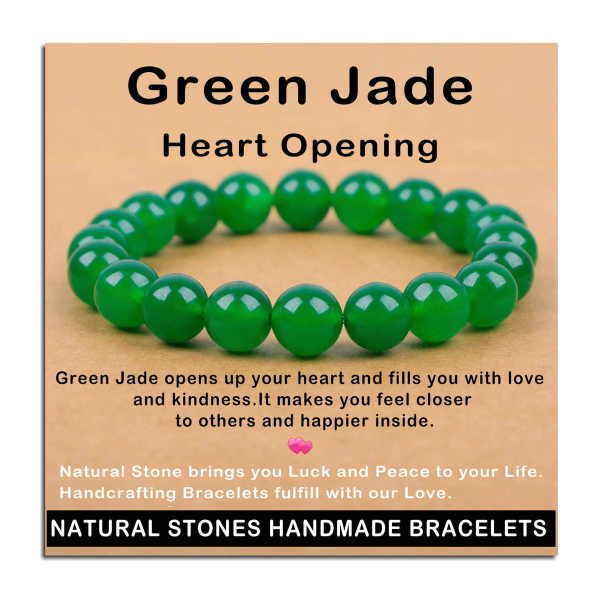 AD Beads Handmade Gemstone Stretch Elastic Bracelet Crystal Healing Reiki Nature's Beauty and Spiritual Essence Unisex (10mm, Green Jade (Heart Opening))