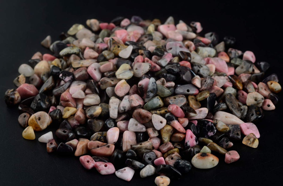 Natural Chip Stone Beads Black Stripe Rhodochrosite 5-8mm About 400 Pieces Irregular Gemstones Crystal Loose Bead Hole Drilled DIY for Bracelet Jewelry Making (5-8mm, Black Stripe Rhodochrosite)