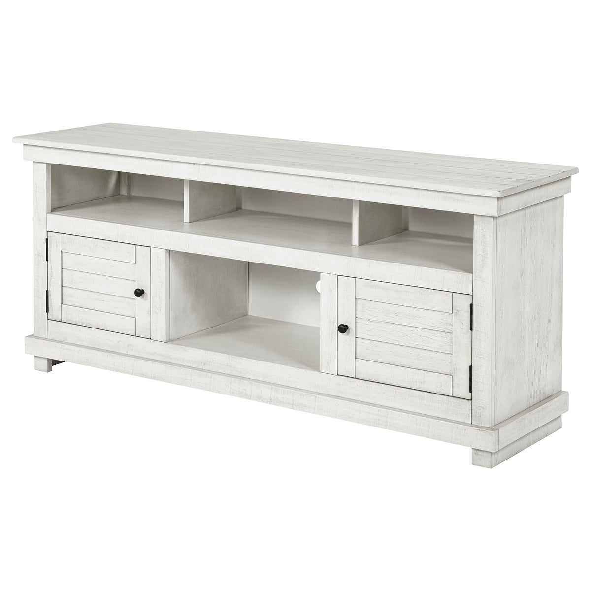 Coaster Home Furnishings - Payne - Wood - TV Stand with Two Door Cabinets, Shelves, Roughhewn Details and Farmhouse Style - Living Room - 60-Inch - Distressed White - 710052