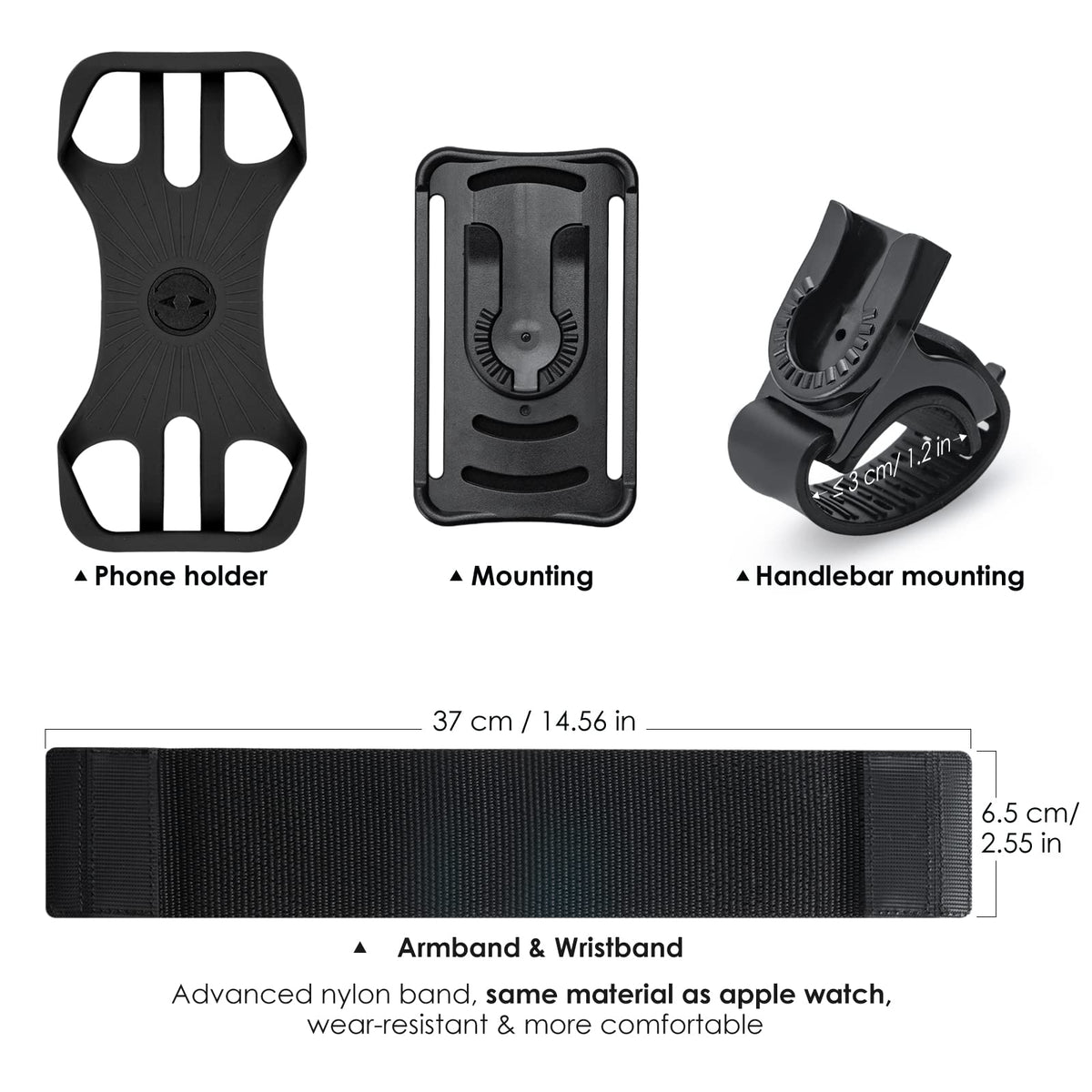Cikyner Running Armband, Upgraded 3 in 1 Running Phone Holder Sports Armband Bicycle Phone Holder 360° Rotatable & Detachable Running Phone Armband for 4.5-7'' iPhone for Gym Running Hiking