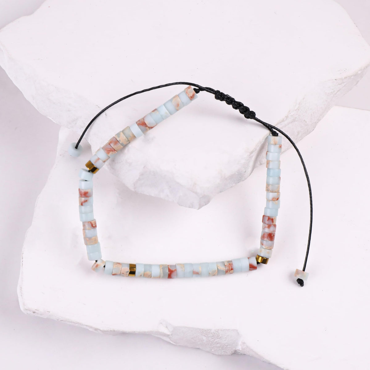 Iborov Handmade 4mm Natural Amazonite Stone Healing Crystal Beaded Bracelet Adjustable Braided Cord Chakra Jewelry for Men and Women