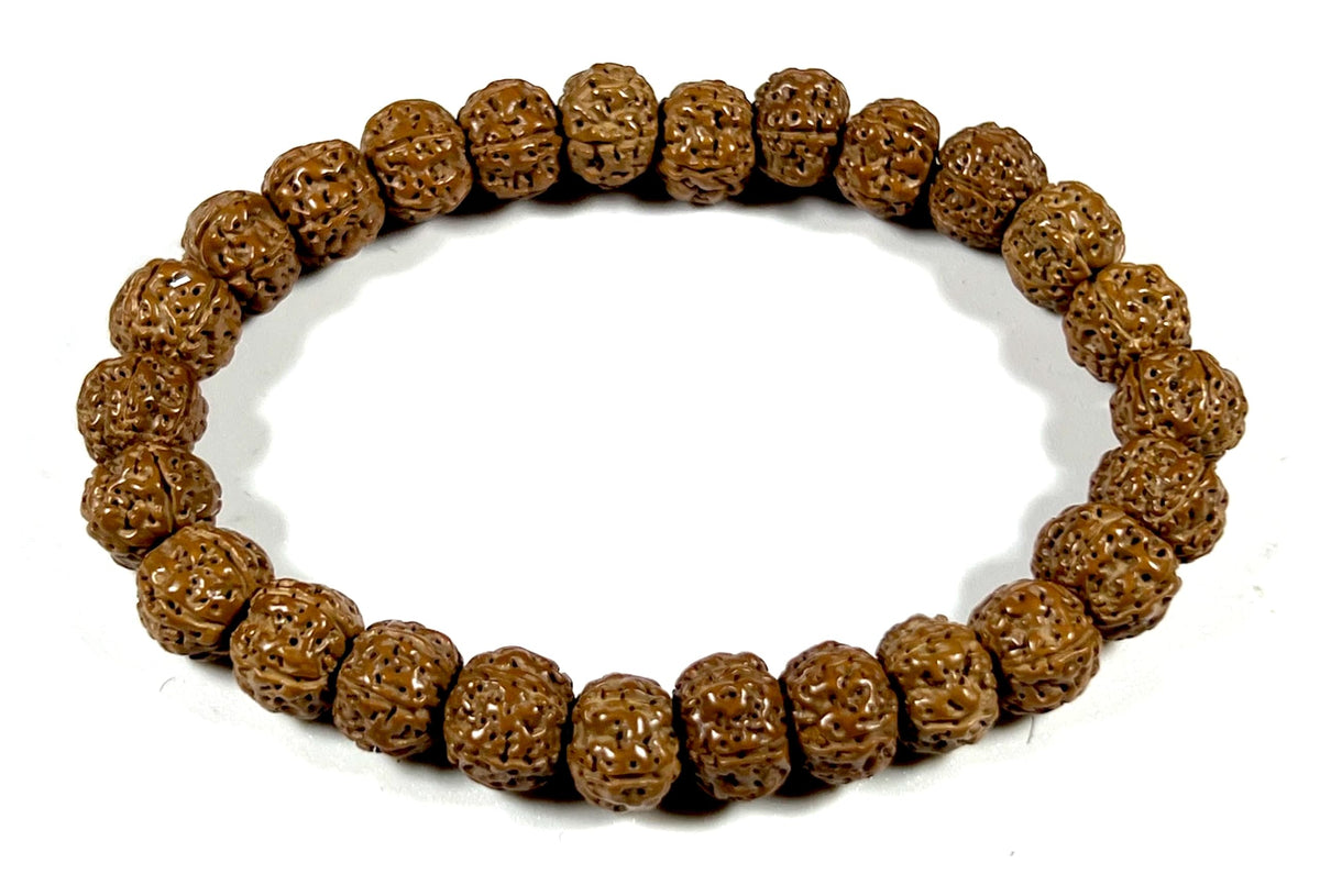 AWAKEN YOUR KUNDALINI 5 Mukhi Chikna Pathri Rudraksha Bracelet - AAA Grade 8mm Rudraksh Beads - Root Chakra Balance & Universal Sun Sign - Cultivate Spiritual Growth - Handmade