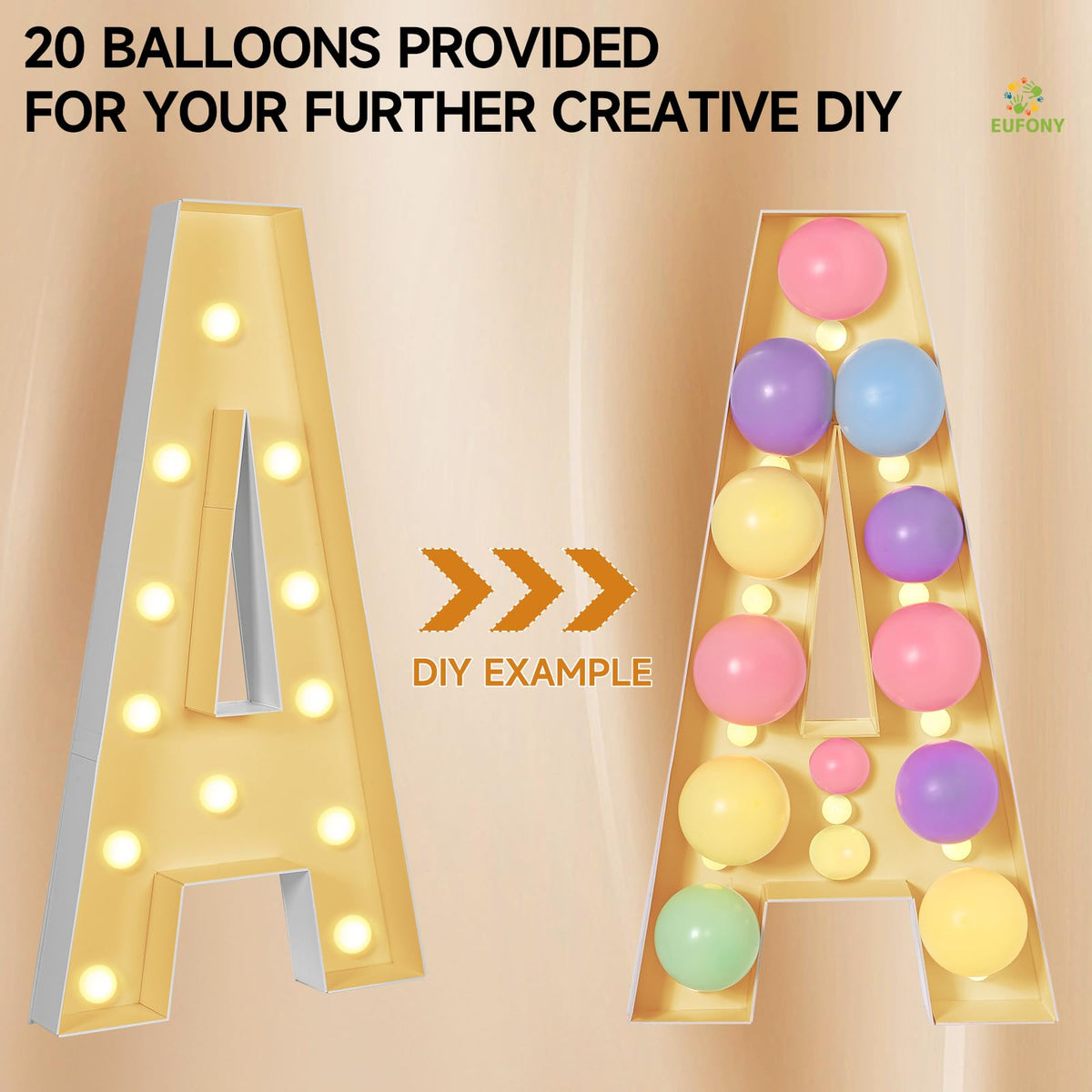 eufony Marquee Letters 4 Feet Tall, 4 FT Marquee Light Up Letters, Giant Light Up Letters 4FT for Birthday Party Baby Shower Gender Reveal Graduation Decorations, Letter N with LED Lights DIY Kit