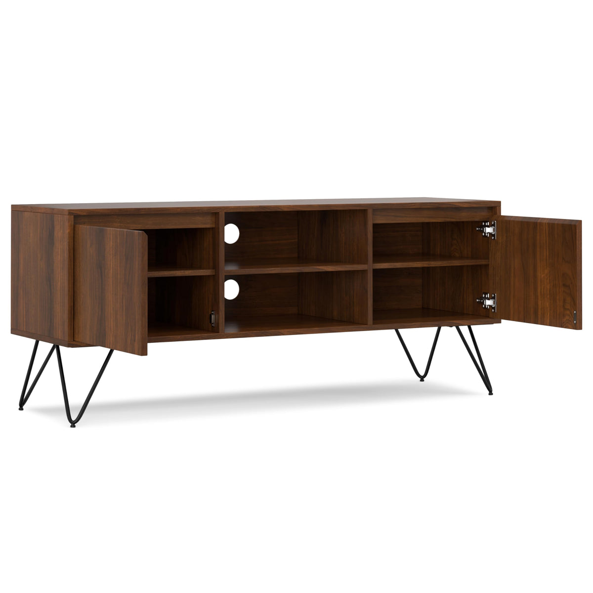 SIMPLIHOME Hunter 60 inch Wide Industrial TV Media Stand in WALNUT WOOD For TVs up to 65 inches for the Living Room and Entertainment Center