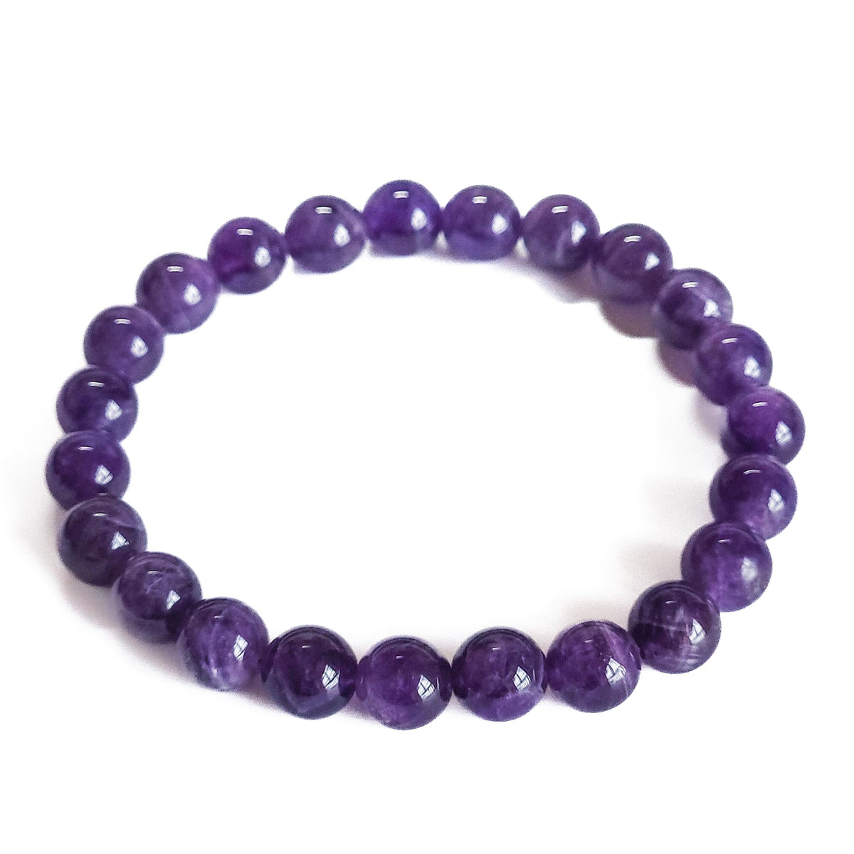 Silan's Natural Amethyst Bracelet for Women, Genuine Healing Crystal Stretch Elastic Adjustable Bracelet with Lucky Card, Gift for Her (8mm)