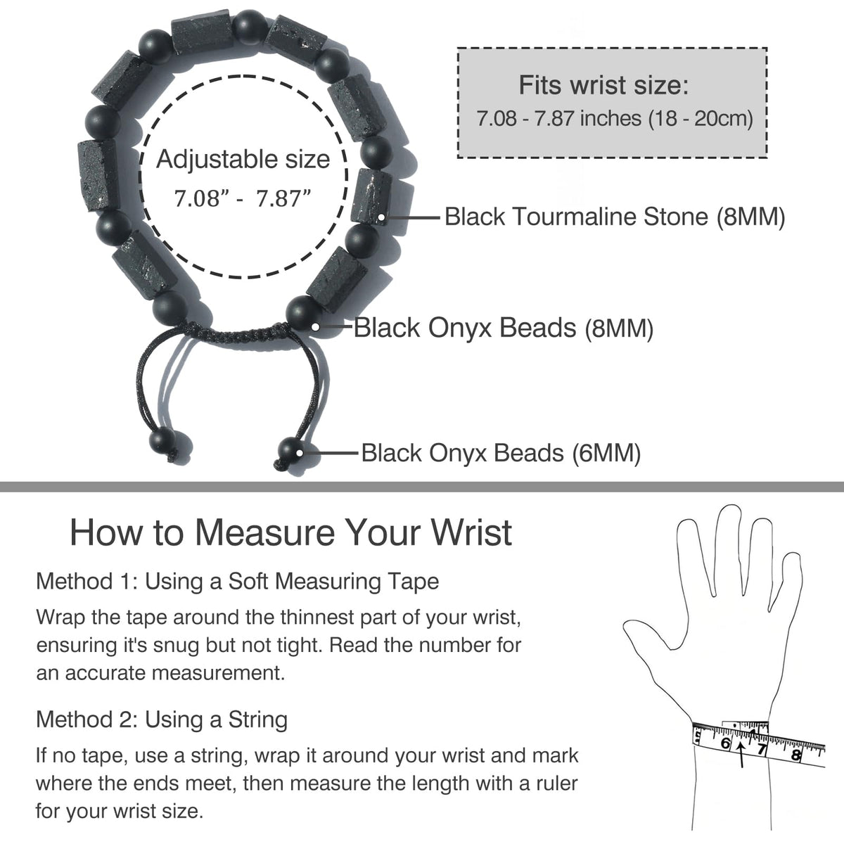 GENASTO Black Tourmaline Stone Bracelet for Men - Premium Tourmaline Crystal Onyx Beads Mens Bracelet, Protection Chakra Healing Beaded Bracelets Men's Gifts Jewelry for Him