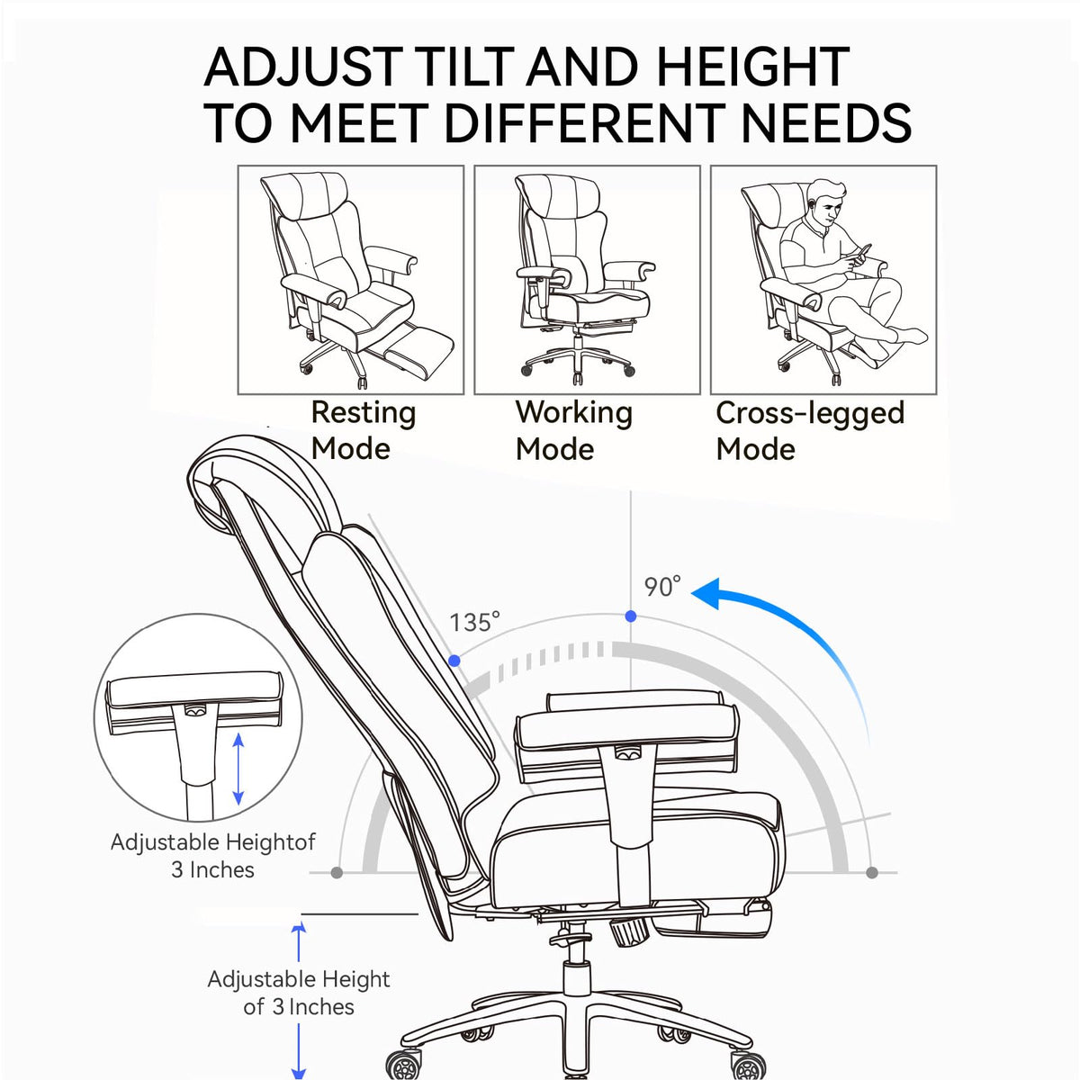 Efomao Big and Tall Office Chair 400lbs - Heavy Duty Executive Desk Chair with Foot Rest & 23" Wide Seat - High Back Ergonomic Leather Computer Chair for Heavy People, Home Office, Green