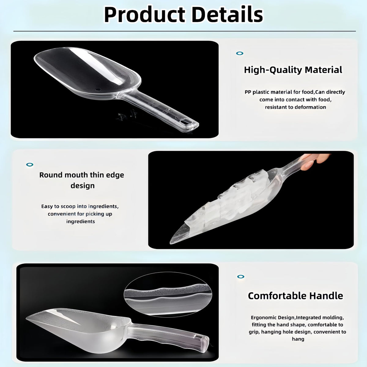 Plastic ice scoop for freezer,ice maker scoop,ice scoopers for ice bucket,Polycarbonate Utility Ice Scoop,12 Oz,Clear,Ergonomic Handle, Applicable to:Ice Maker,Ice Cream,Pets Food,Coffee Beans(1 pcs)M