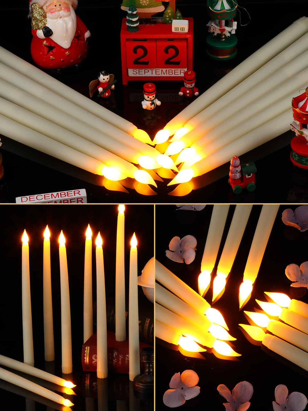 Retisee 100 Pcs 11 Inch Flameless Taper Candles LED Candles Bulk Battery Operated Taper Candle Flickering LED Candlesticks for Valentines Birthday Wedding Party Decor (Classic Style,Ivory)