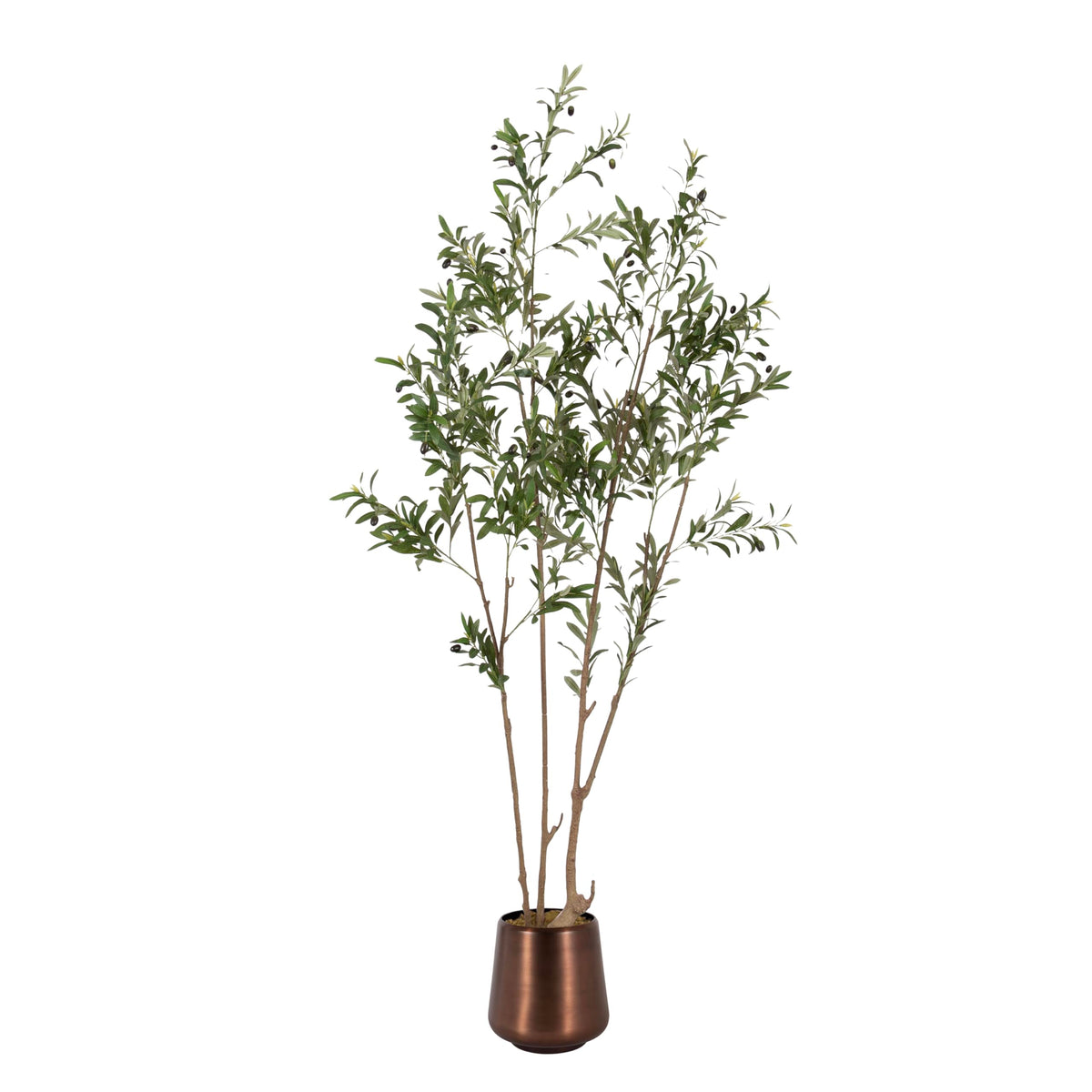 Kate and Laurel Oliveira Faux Olive Tree with Portell Metal Planter Pot, 7 FT, Bronze, Potted Artificial Olive Plant Tree with Realistic Foliage and Added Moss, Fake Plant Living Room Decor