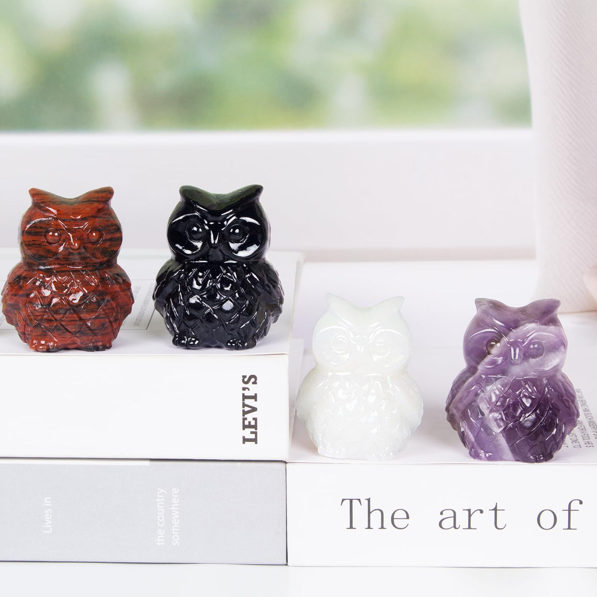 Ytbeoxk 1.9 Inch Red Sesame Stone Owl Statue, Healing Crystal Cute Decor Figurine, Hand-Carved Gemstone, Bedroom Office Spiritual Gift, Owl Gifts