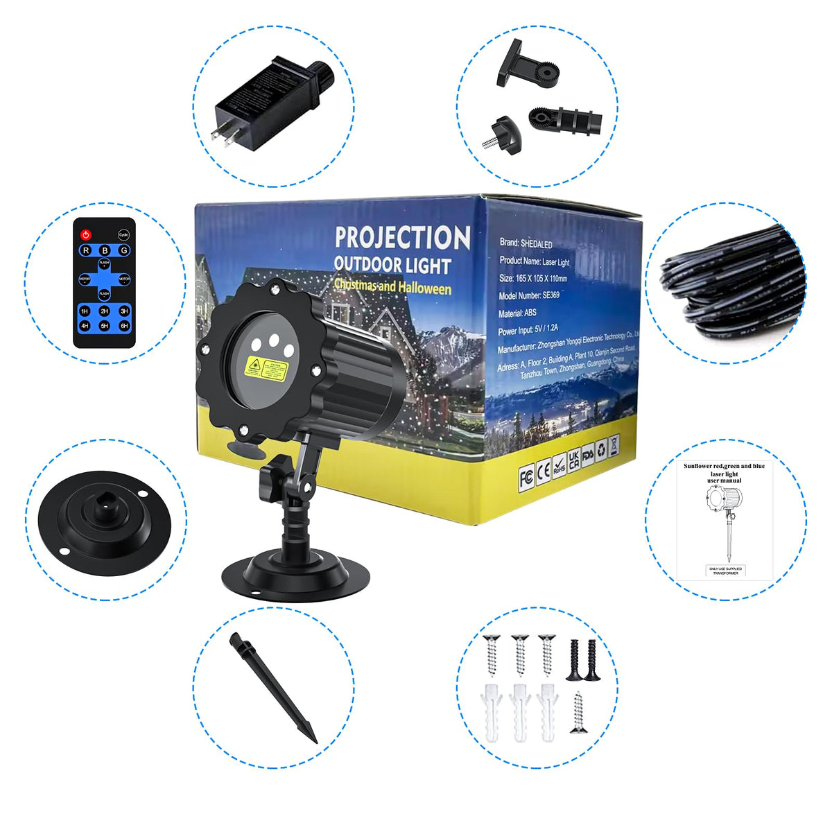 SHEDALED Laser Christmas Projector Lights Outdoor, RGB Laser Light Projector, Firefly Lights Show with Remote & Timer, Waterproof, Holiday Decoration for Christmas, Home House Decor, Party, Garden