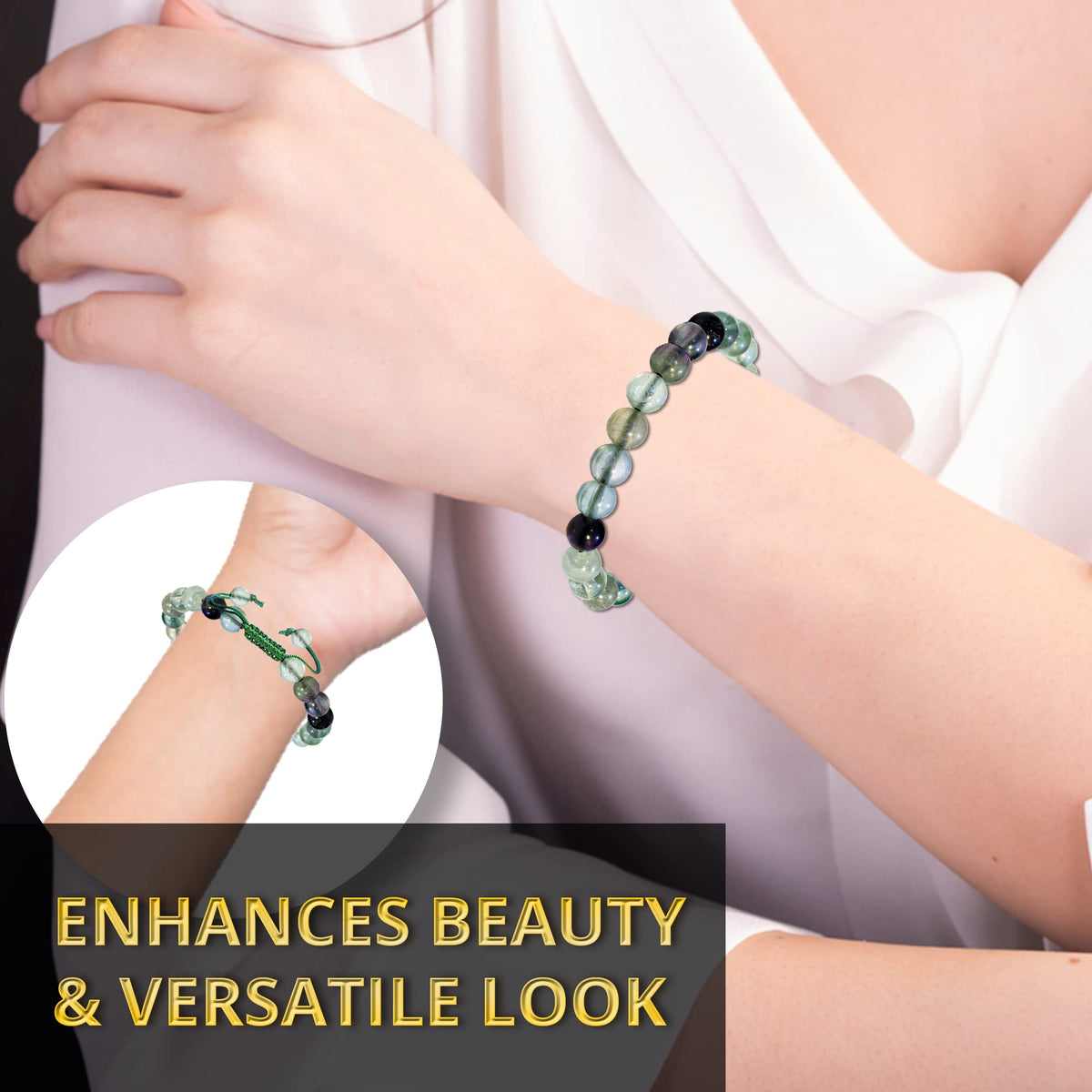 ANAYA AGATE Healing Crystal Bracelet – Chic Gemstone Bracelet for Men and Women – 8mm Round Bead Bracelets for Spiritual Healing, Protection, Positive Energy - Multi Fluorite