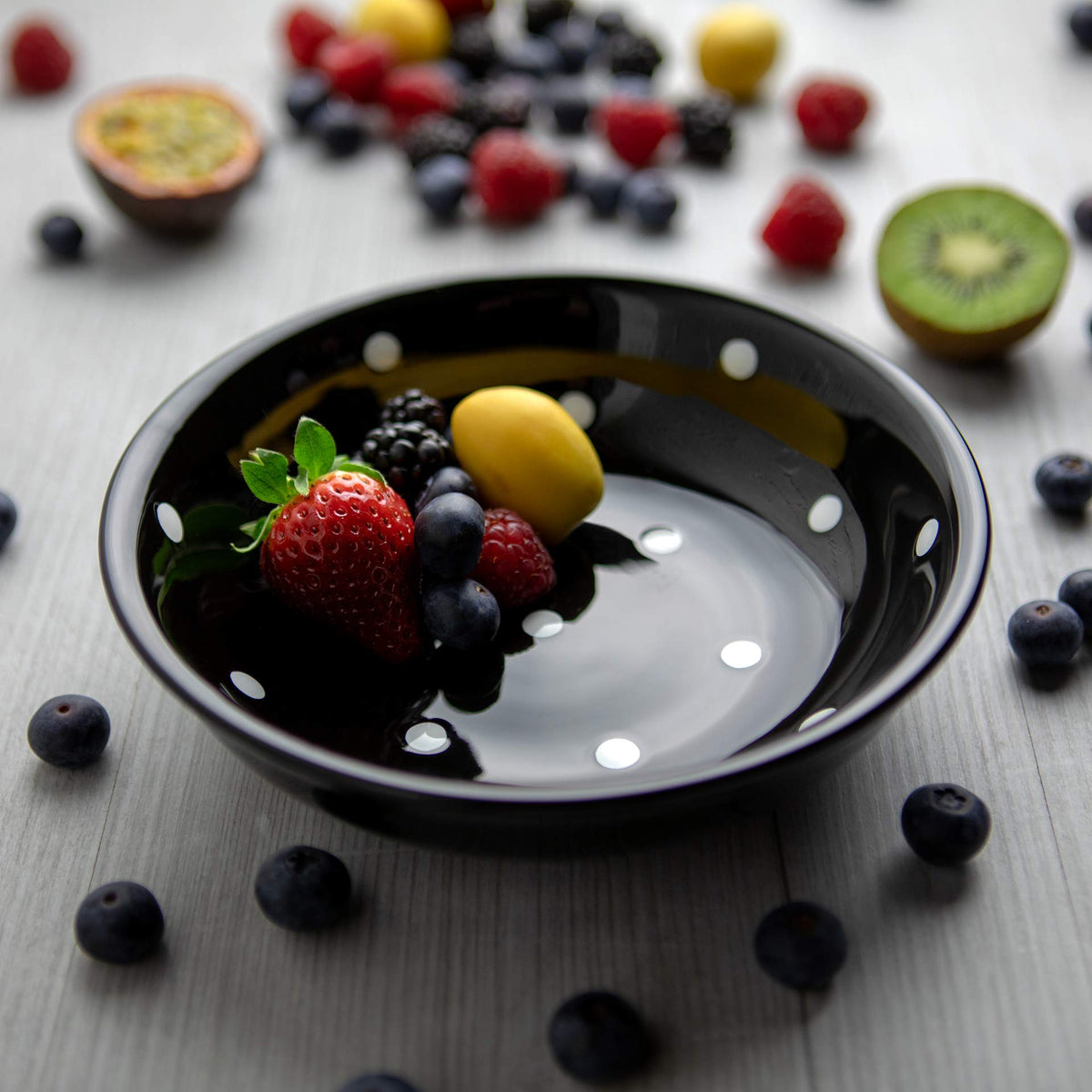 Handmade Black and White Polka Dot Ceramic 12 piece Dinnerware Set | Pottery Tableware Service for 4 | Dinner Plates | Side Plates | Bowls | Housewarming Gift by City to Cottage®