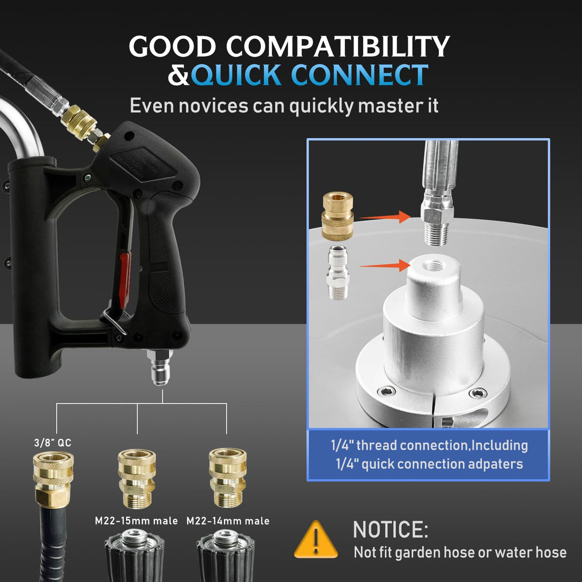 RAYNEL 24'' Pressure Washer Surface Cleaner with 4 Wheels, Dual Handle, Stainless Steel Housing, 2 Hose Adapters, 4 Replacement Nozzles