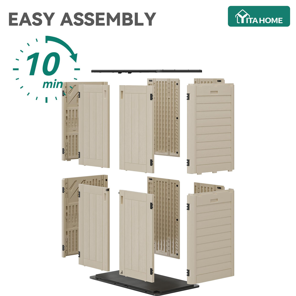 YITAHOME 60 cuft Vertical Outdoor Storage Shed w/o Shelf, Large Waterproof Storage Cabinet for Garden Shed, Tall Outdoor Storage Shed for Garage, Pool Storage, Resin, Lockable, Khaki & Brown
