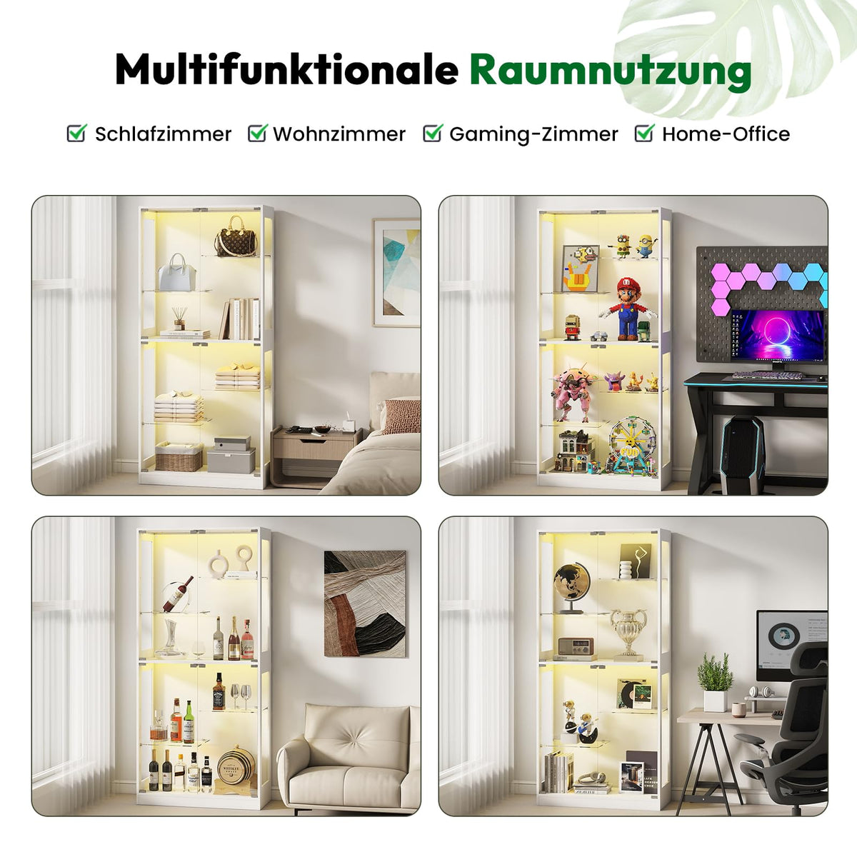 Lamtor Display Cabinet with Glass Doors - 69" Curio Cabinet for Collectibles with RGB LED Lights and Adjustable Shelves, Glass Display Case for Living Room, Office, Black