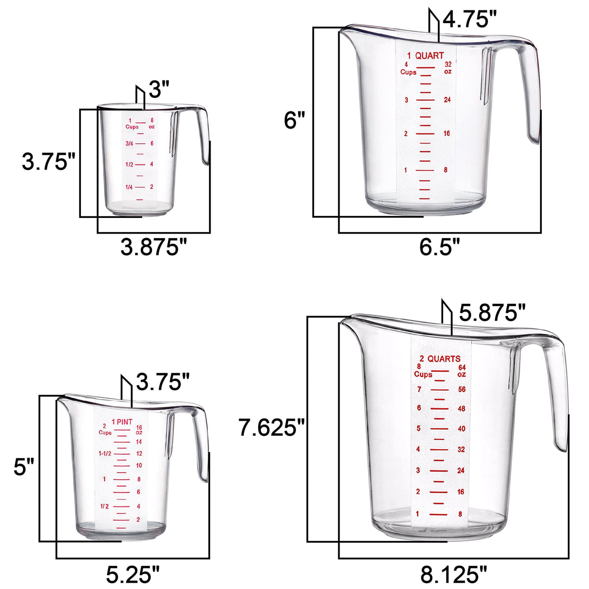 Amazing Abby - Melissa - Plastic Measuring Cups (4-Piece Set), Food-Grade Measuring Jugs, 1/2/4/8-Cup Capacity, Unbreakable, Stackable, Dishwasher-Safe, Great for Oil, Vinegar, Flour, and More