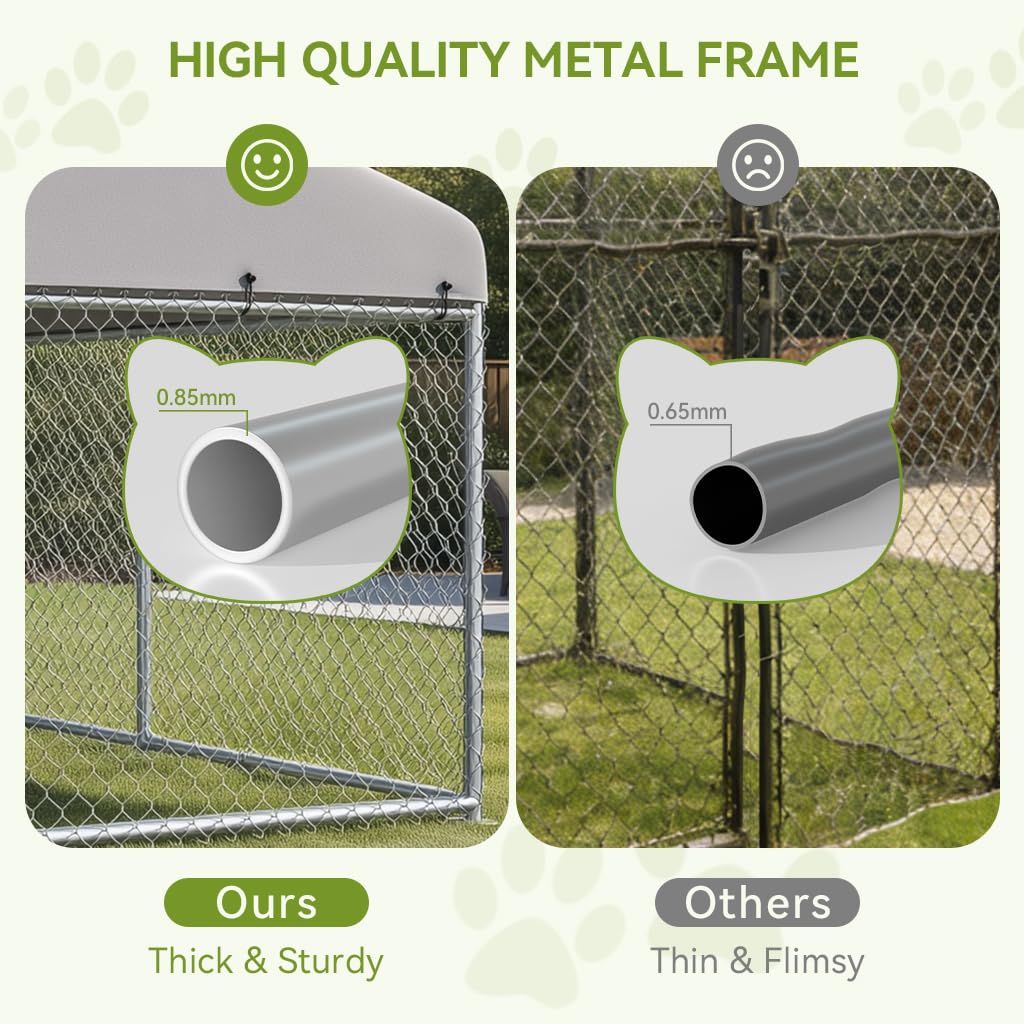 COMHOMA 7.5×7.5FT Outdoor Dog Kennel with Adjustable Bowls Feeder Heavy Duty Extra-Large Dog Enclosure with Roof & Lock All Weather Resistant for Medium Large Dogs
