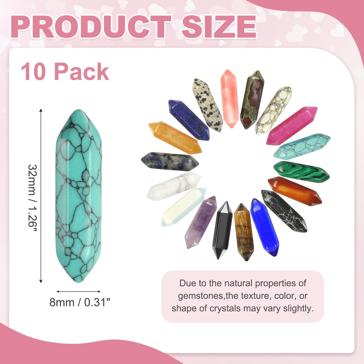 MECCANIXITY 10 Pack Green Turquoise Quartz Crystals, Polished Crystals Bulk Hexagonal Shaped Meditation Gemstone for Jewelry Making Energy Balance Accessories Gifts