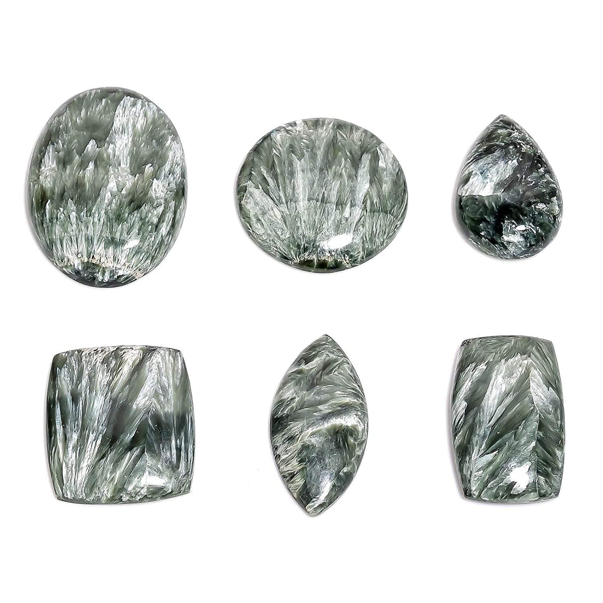 4pcs Natural Seraphinite Gemstone Wholesale Cabochons Lot, Jewelry Making Loose Gemstone, Polished Home Decor Specimen, DIY, Wire Wrapping, Reiki, Healing Crystals, Bulk Gemstone Deal