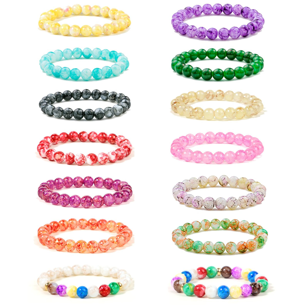 Gorgeoos 14Pcs 8mm Multicolor Crystal Beaded Bracelets for Women Men Stretch Chakra Healing Gemstone Elastic Bracelets Set Unisex Yoga Meditation Natural Stone Jewelry Gifts