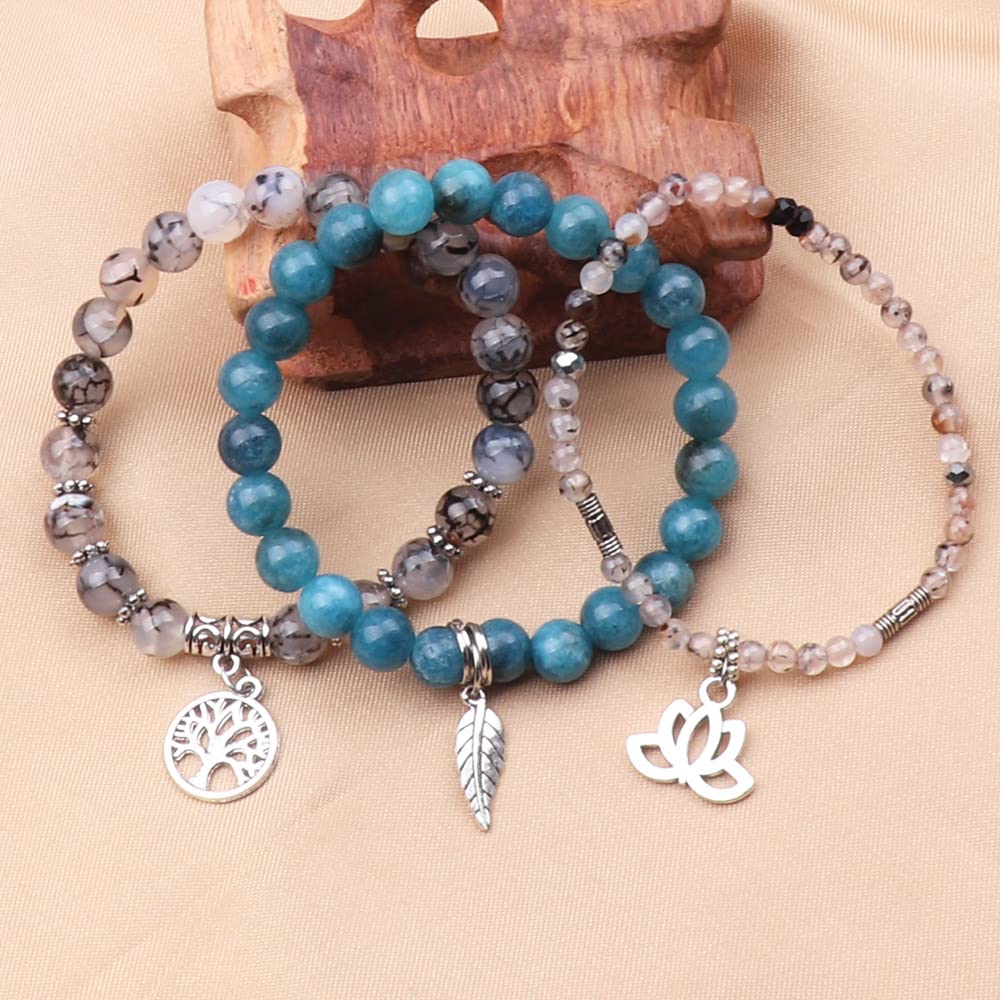 UEUC Tree of Life Yoga Healing Stone Bracelets, Multilayer Lotus Chakra Stone Reiki Bracelet Sets, Anxiety Crystal Natural Stone,for Women Stress Relief(#132)