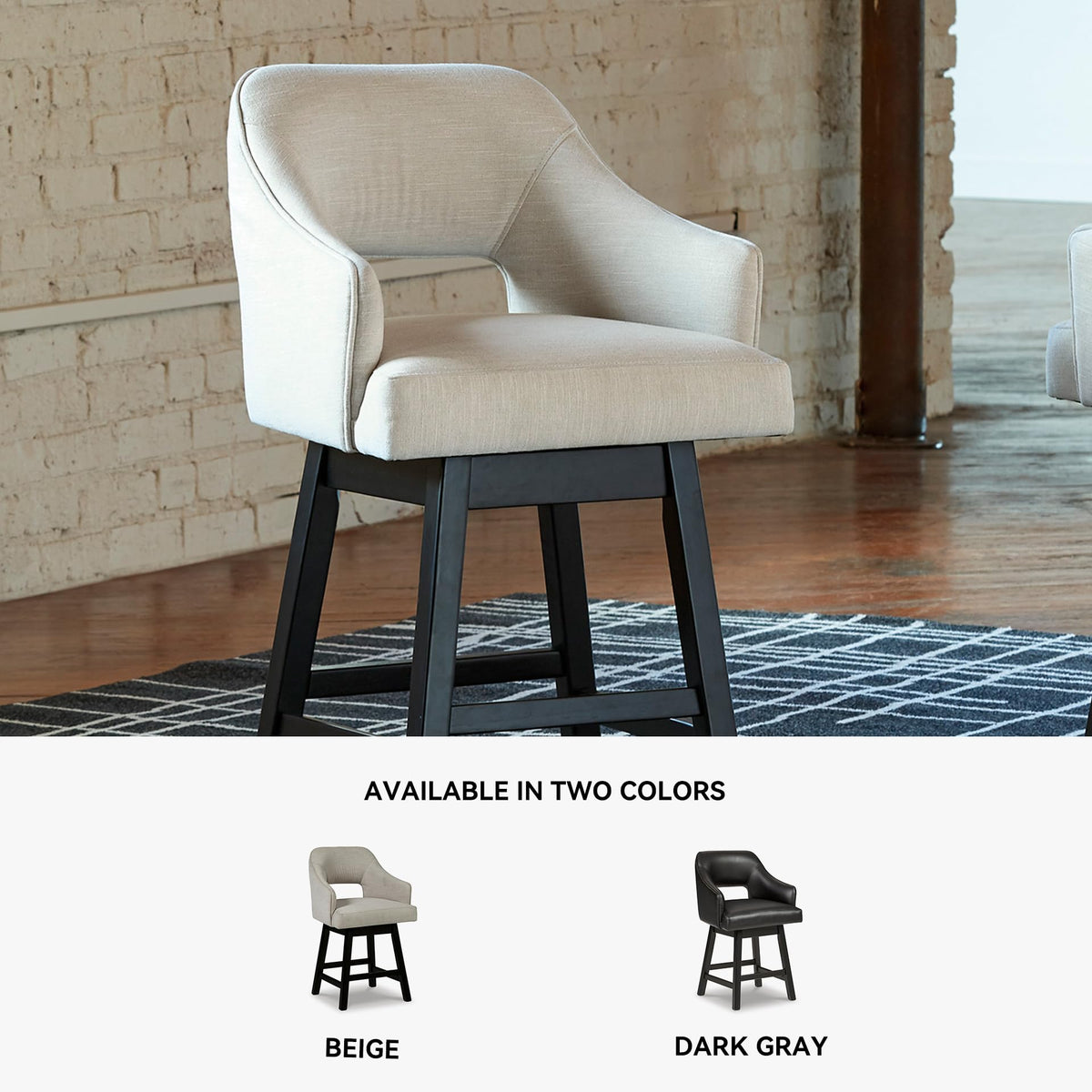 Signature Design by Ashley Tallenger 25" Upholstered Swivel Counter Height Bar Stool, 2 Count, Beige & Dark Brown