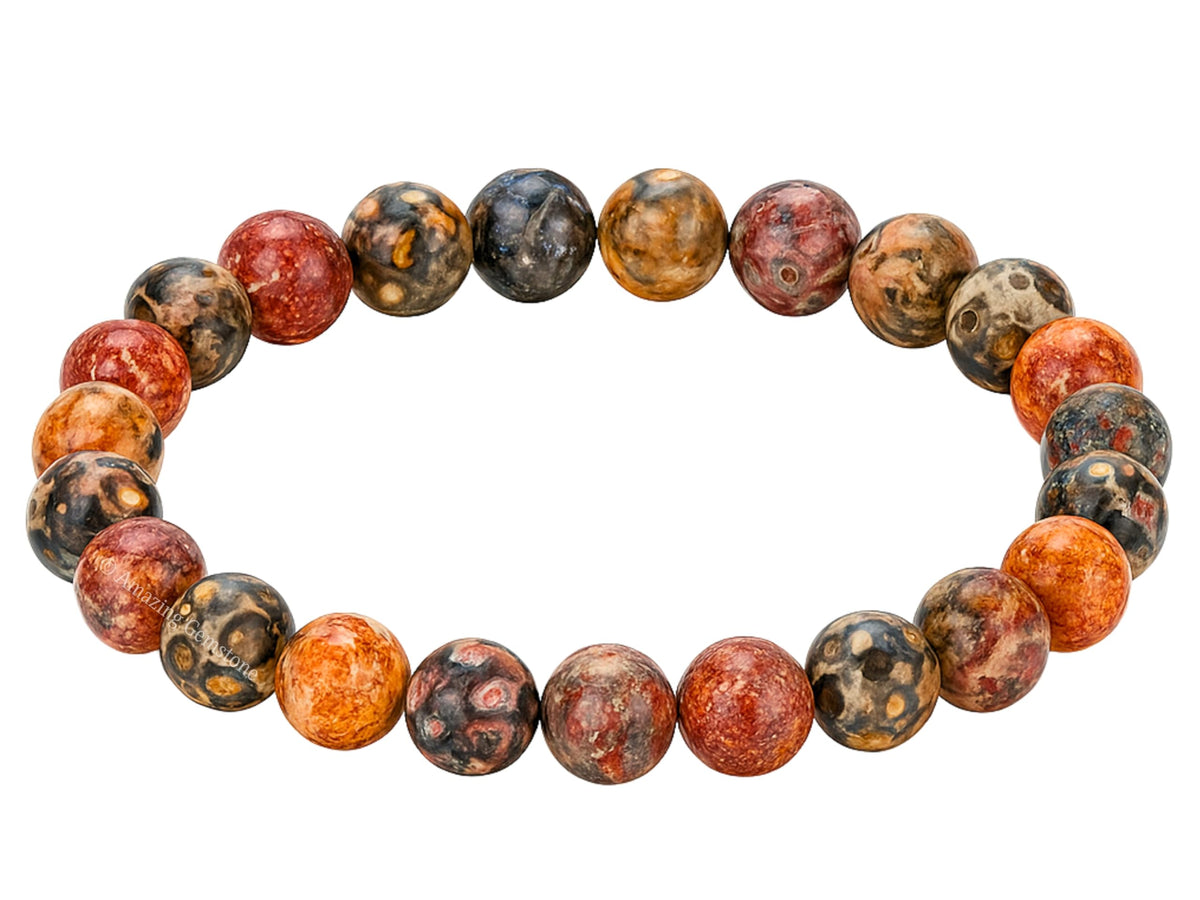 Amazing Gemstone Crystal Bracelet for Women Men's Gifts - Protection Healing Crystal Bracelet - 8mm Gemstone Beaded Stretchable Bracelet Pulseras Para Hombres Mujer Stocking Stuffers Mothers Day Gift (Leopard Jasper)