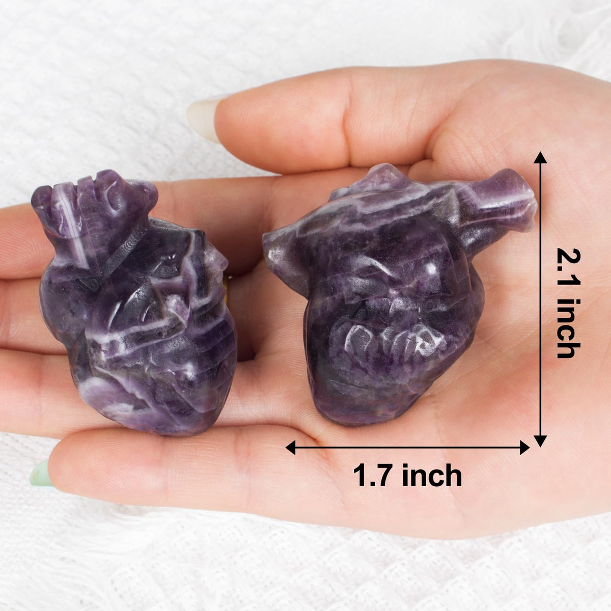 QLRSUXN Amethyst Heart Crystal Figurines, 2.1 Inch Crystal Heart Love Statue for Home Decor, Meditation and Stress Relief, Hand Carved Natural Healing Stone Cardiac Sculpture Spiritual Gift for Women