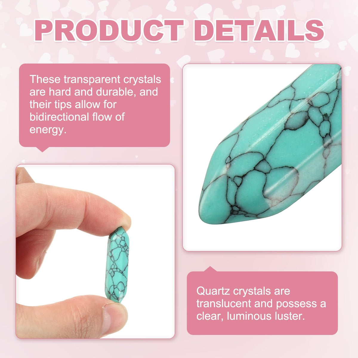 MECCANIXITY 10 Pack Green Turquoise Quartz Crystals, Polished Crystals Bulk Hexagonal Shaped Meditation Gemstone for Jewelry Making Energy Balance Accessories Gifts