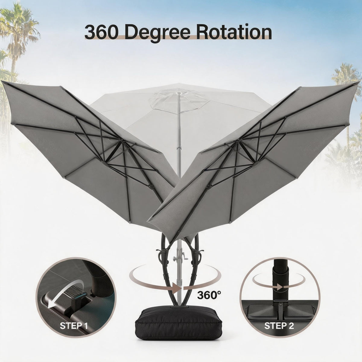 LAUSAINT HOME Outdoor Patio Umbrella with Base included, 12 FT Deluxe Curvy Cantilever Umbrella Heavy Duty Offset Hanging Umbrella with 360° Rotation for Market, Pool, Garden, Backyard, Deck (Grey)