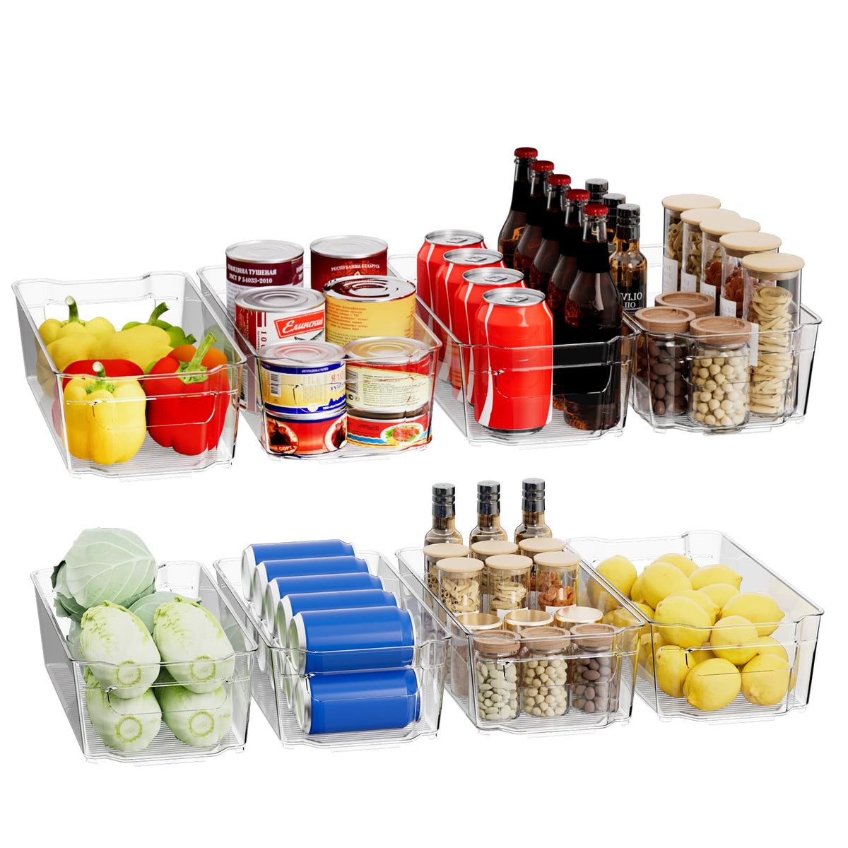 Clear Fridge Organizer, Refrigerator Organizer Bins with Handle, Freezer, Kitchen Cabinet, Pantry Organization, BPA Free Fridge Organizers (12.4 inch 8 Pack)