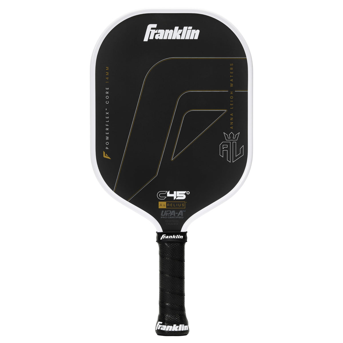 Franklin Sports PRO Pickleball Paddles – C45 Carbon Fiber Series - Official USAP + UPA Approved Pickleball Paddle - Aurelius 14mm Polymer Core - Official Shape of Anna Leigh Waters - Black/White