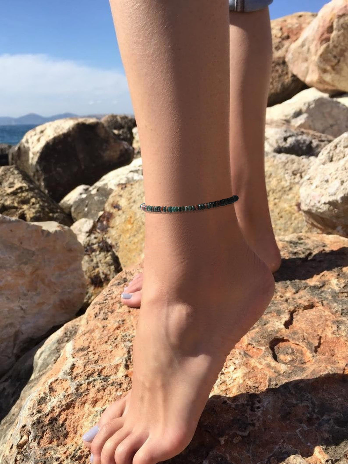 Jinxiuge Stone Beaded Anklets for Women Handmade Beach Boho Beads Ankle Bracelet Jewelry for Birthday Party Gift for Her
