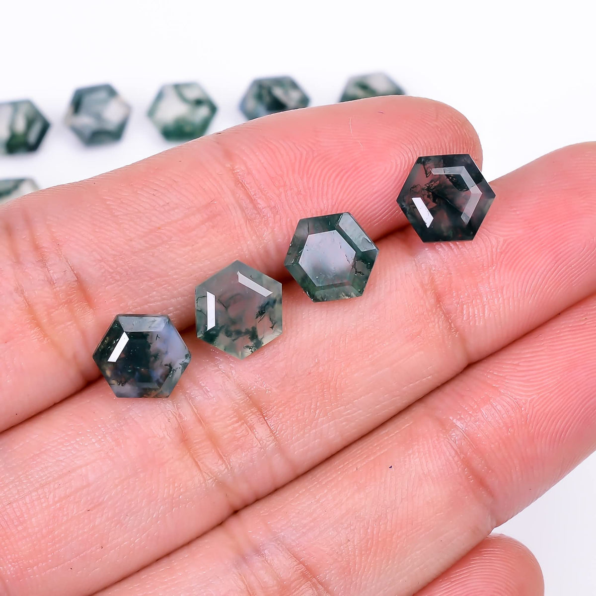4pcs, 7X7X4mm Natural Moss Agate Hexagon Shape-Step Cut Gemstone Wholesale Lot, Jewelry Making Loose Gemstone, Polished Minerals, DIY, Wire Wrapping, Healing Crystals, Bulk Gemstone Deal