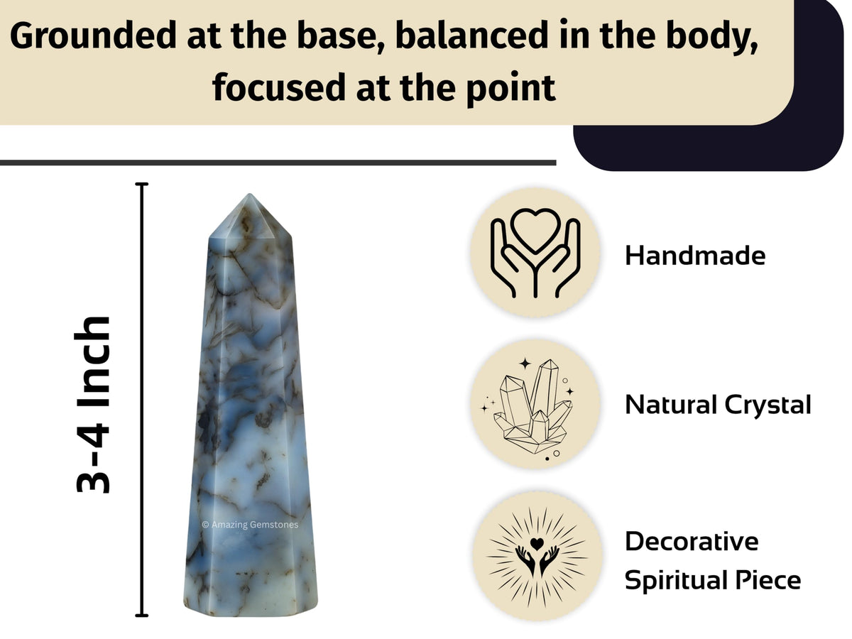 Amazing Gemstone Dendrite Agate Crystal Towers - Natural Healing Crystal Point Obelisk for Reiki Healing and Crystal Grid (3" to 4" INCH)