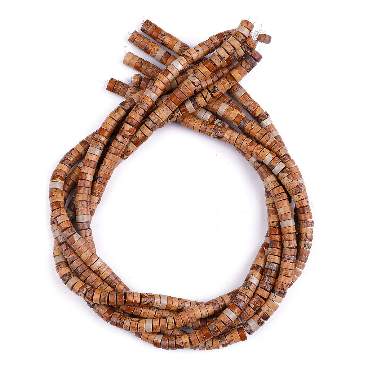 BEADIA Natural Brown Picture Jasper Spacer Beads Caps Loose Semi Gemstone for Beading Jewelry Making 6mmx3mm 38cm