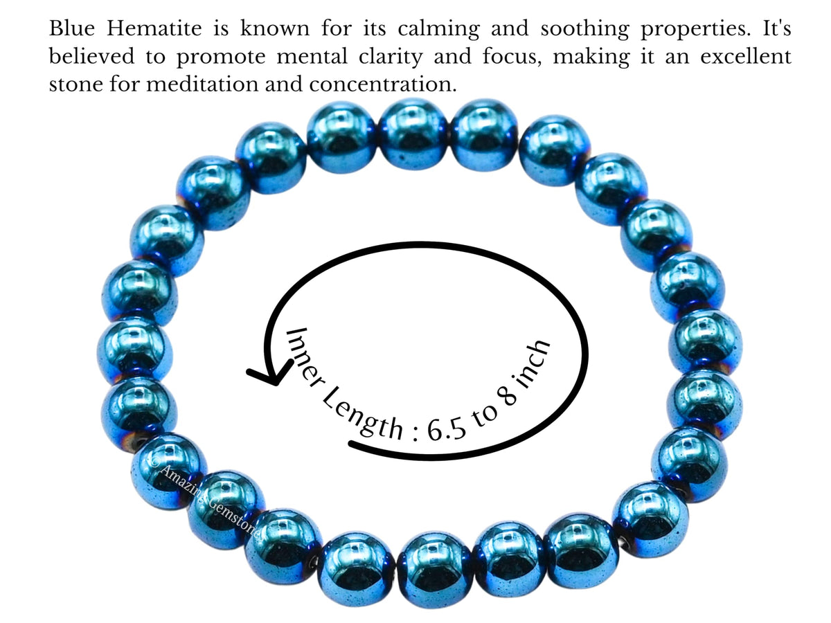 Amazing Gemstone Crystal Bracelet for Women Men's Gifts - Protection Healing Crystal Bracelet - 8mm Gemstone Beaded Stretchable Bracelet Pulseras Para Hombres Mujer Stocking Stuffers Mothers Day Gift (Blue Hematite)