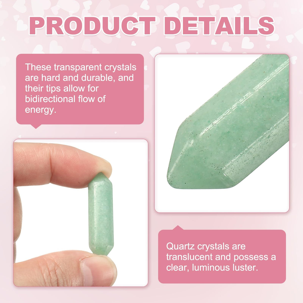 MECCANIXITY 10 Pack Green Aventurine Quartz Crystals, Polished Crystals Bulk Hexagonal Shaped Meditation Gemstone for Jewelry Making Energy Balance Accessories Gifts