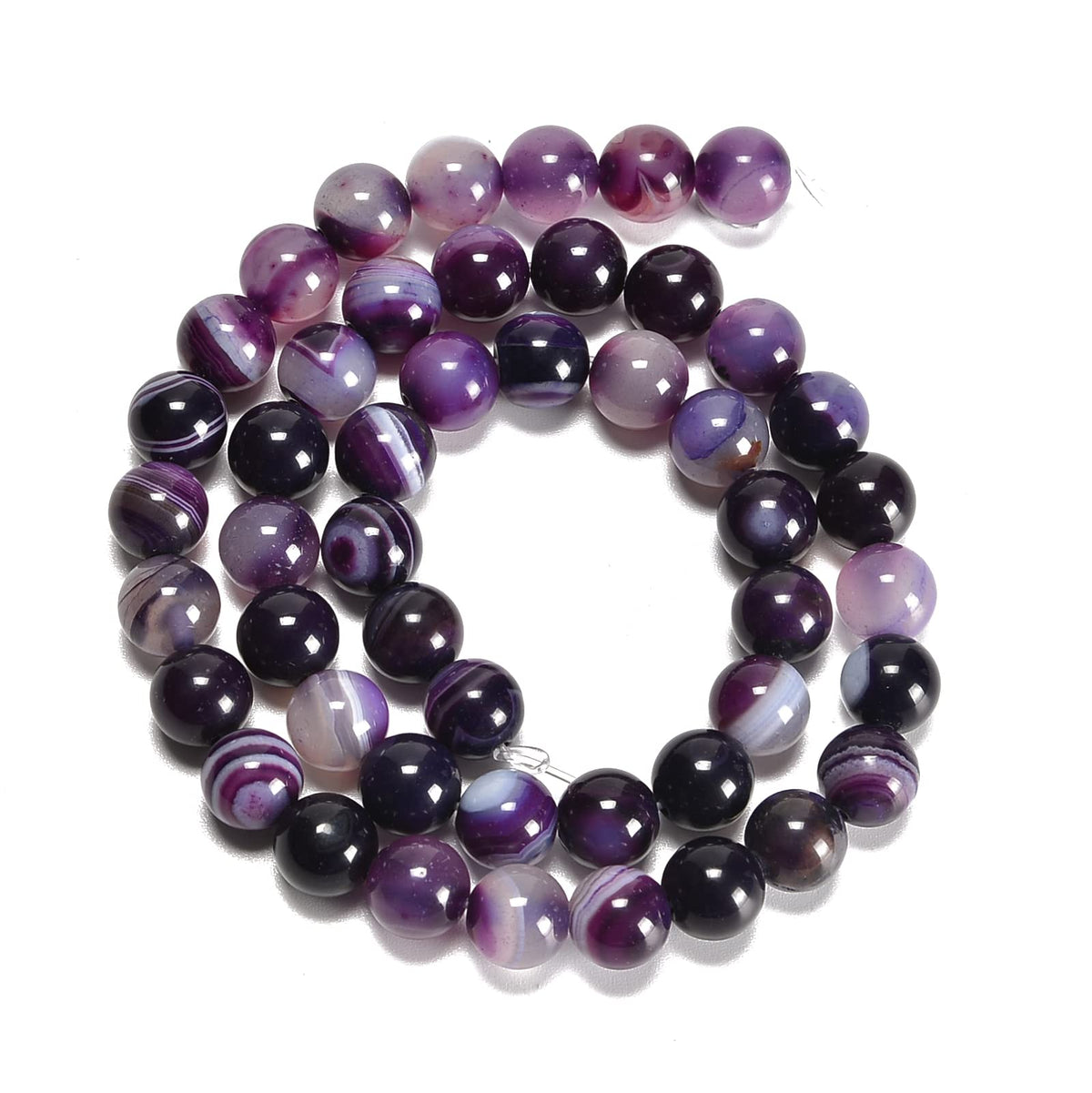 jodaying 10mm Purple Stripe Agate Smooth Round Natural Gematone Loose Beads for Jewelry Making DIY Findings 1 Strand 15"