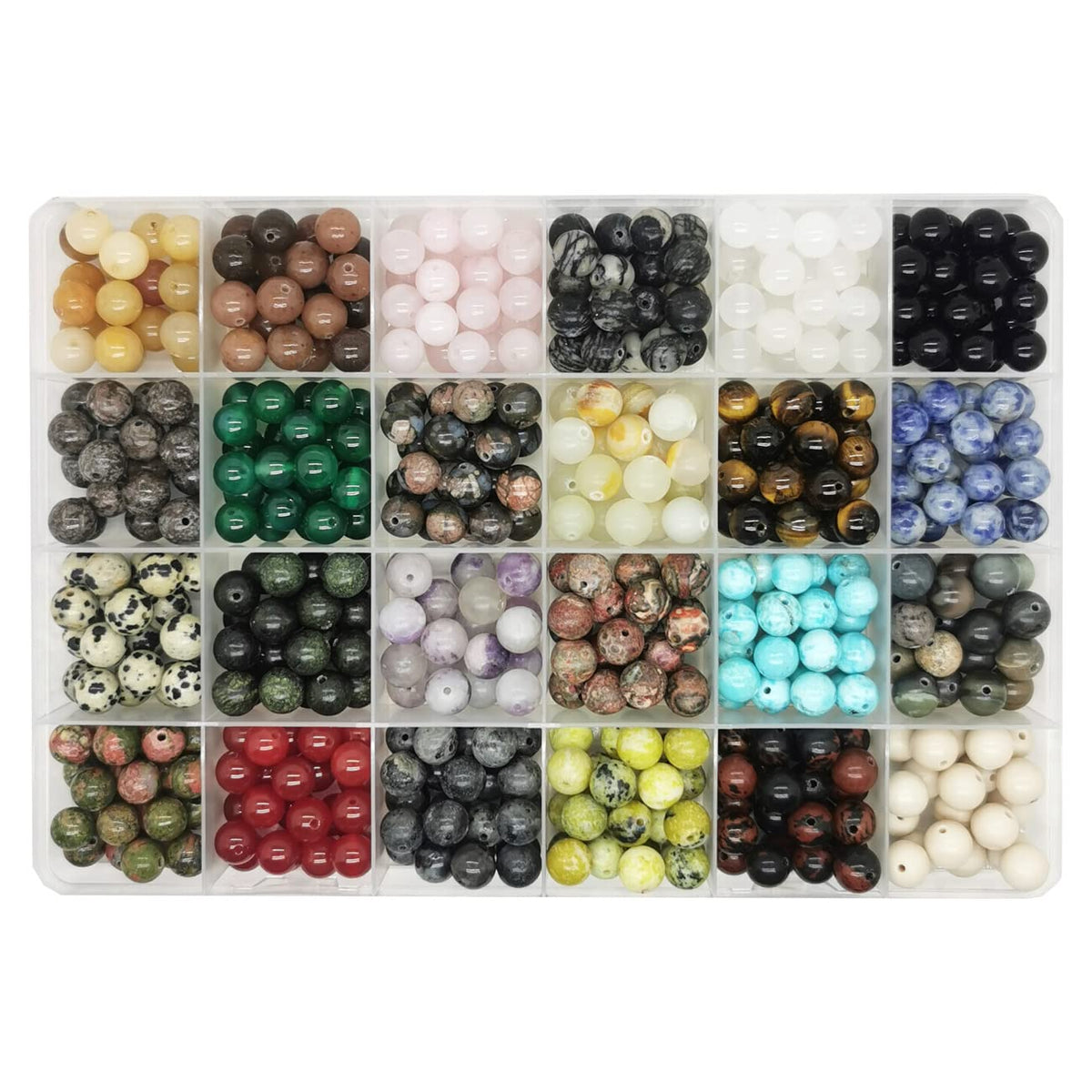 Maonewque 504pcs 8mm Natural Round Stone Beads Healing Engry Crystals Gemstone Beading Loose Gemstone Hole Size 1mm DIY Smooth Beads for Bracelet Necklace Earrings Jewelry Making,(24Colors-8mm)