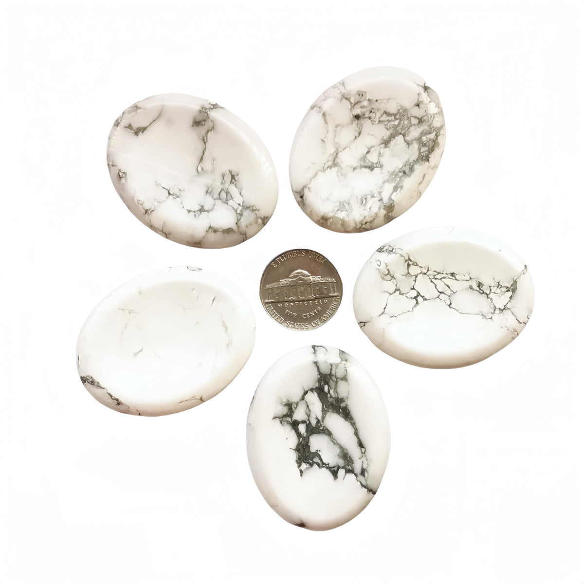 Bacatgem 1 Pcs Natural White Howlite Turquoise Crystal Thumb Worry Stone,Stress Relax Healing Reiki Crystal Pocket Palm Stones