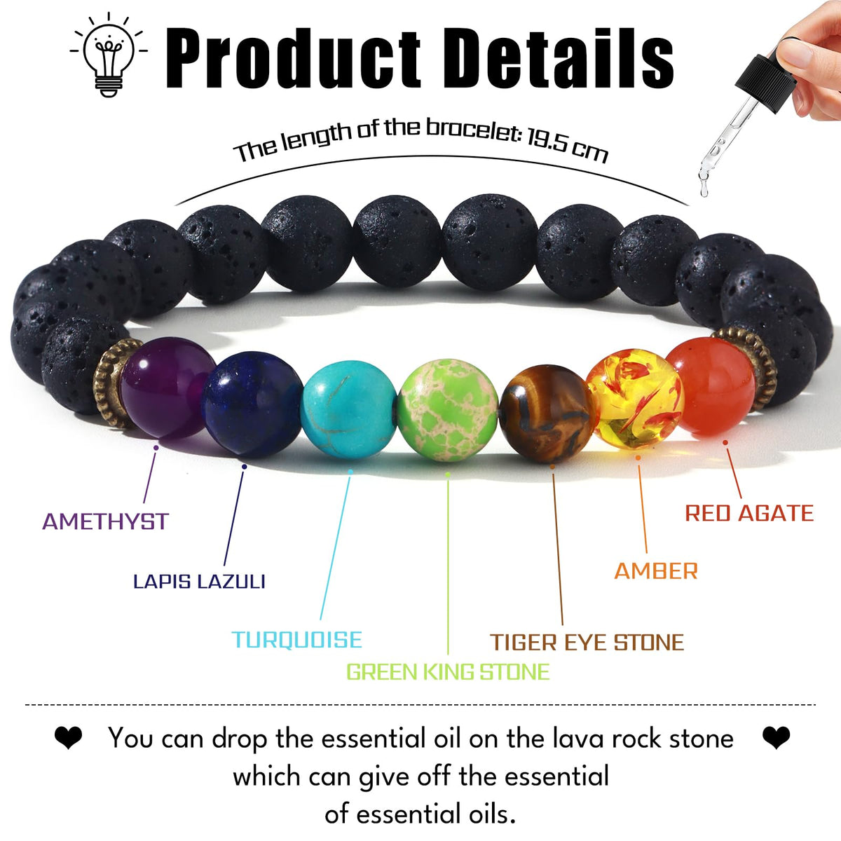 Giovanchi Lava Rock Chakra Bracelets for Women Natural Healing Stones Yoga Stretch Elastic Crystal Healing Bracelet for Women Spiritual Bracelets for Woman Meditation Relax Anxiety