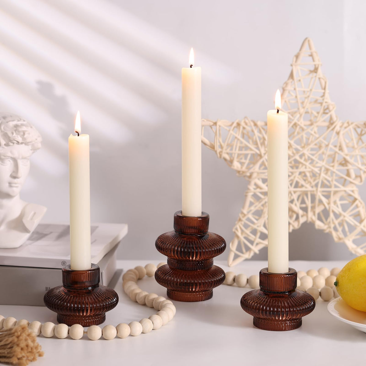 Candle Stick Candle Holder Set of 8, Taper Candle Holders for Wedding Table Centerpiece, Ribbed Glass Votive Candle Holders for Christmas, Romantic Dinner, Festival & Windowsill Decor