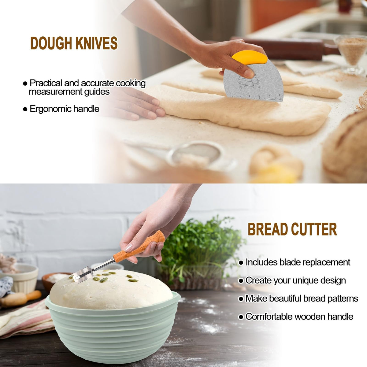 NCRexpanse Silicone Banneton Bread Proofing Basket Oval, Sourdough Starter Kit, Bread Making Tool Supplies Accessories, Bowl for Rising Baking Round Brotform Set Homemade Essentials (Light Green)