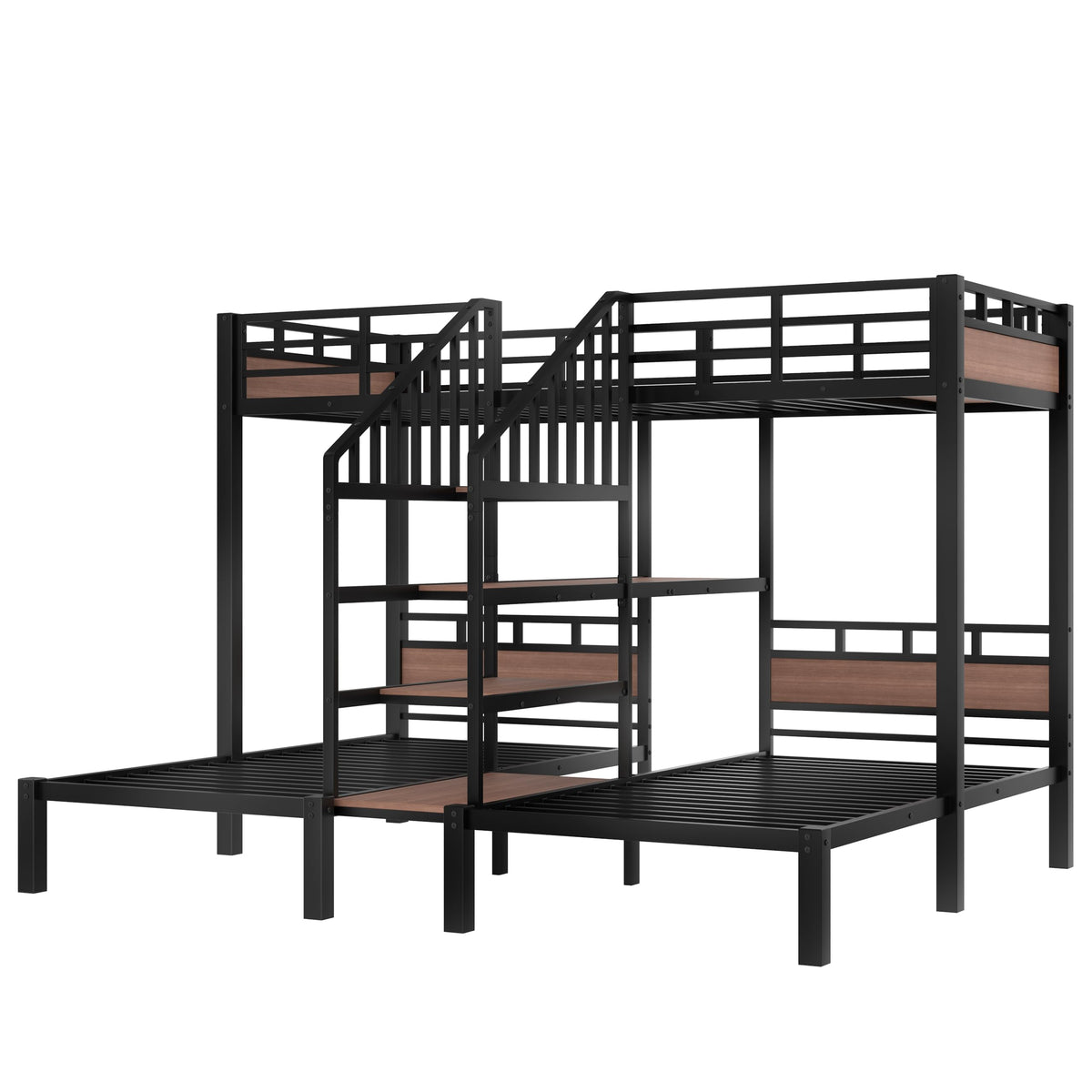 Bellemave Metal Twin Over Twin Over Twin Bunk Beds for 3 Kids, Heavy Duty Triple Bunk Bed Frame with Stairs and Storage Shelf,3 Bed Bunk Beds,Twin Size Triple Bed,Black