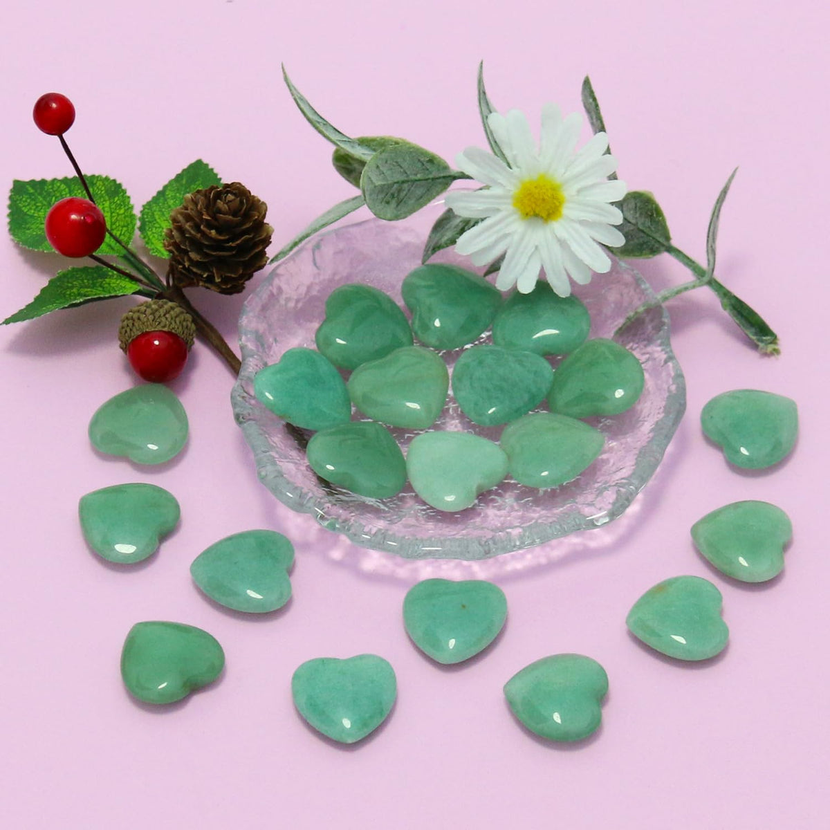 Namzi 20 Packs of Tumbled Polished Natural Green Aventurine Crystals Heart Stones, Crystals and Healing Stones Quartz Bulk for Wicca, Reiki, Healing Energy, Chakra Stones, Witchcraft Supplies