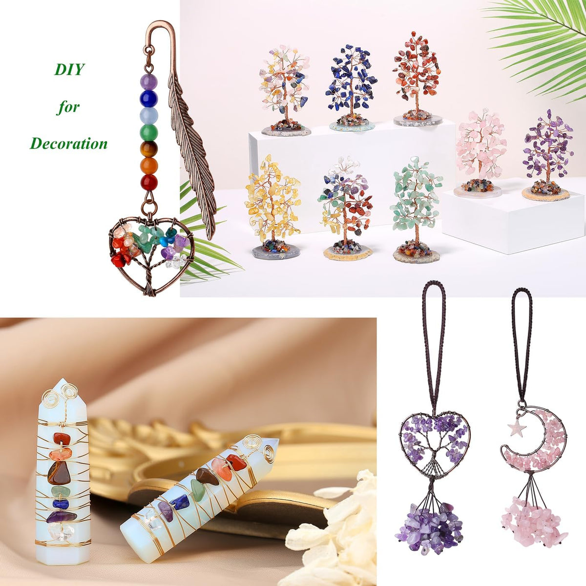 XIANNVXI 7 Chakra Beads, Natural Chip Stone Beads 400Pcs Crystal Bead 5-8mm Irregular Healing Crystal Loose Rocks for DIY Jewelry Making