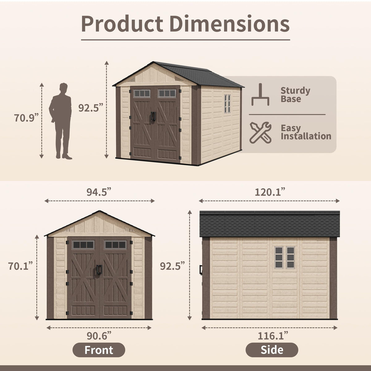 AirWire 8x10 FT Outdoor Resin Storage Shed, Plastic Shed with Floor, Door,Window &Vents, Extra Thick Outdoor Resin Shed for Patio, Backyard, Beige